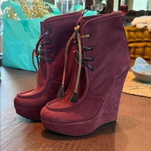 DSQUARED Burgundy Lace Up Wedge Boots